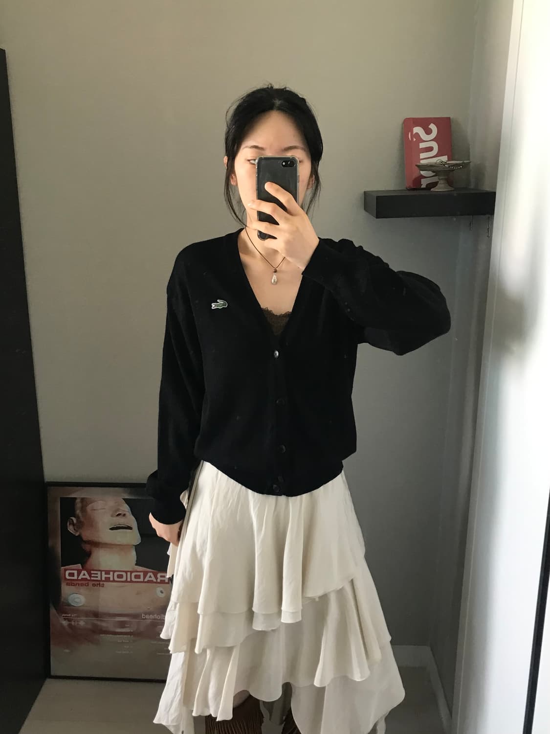 (주)서광 라코스테 로고 모직 블랙 가디건 상품이미지2