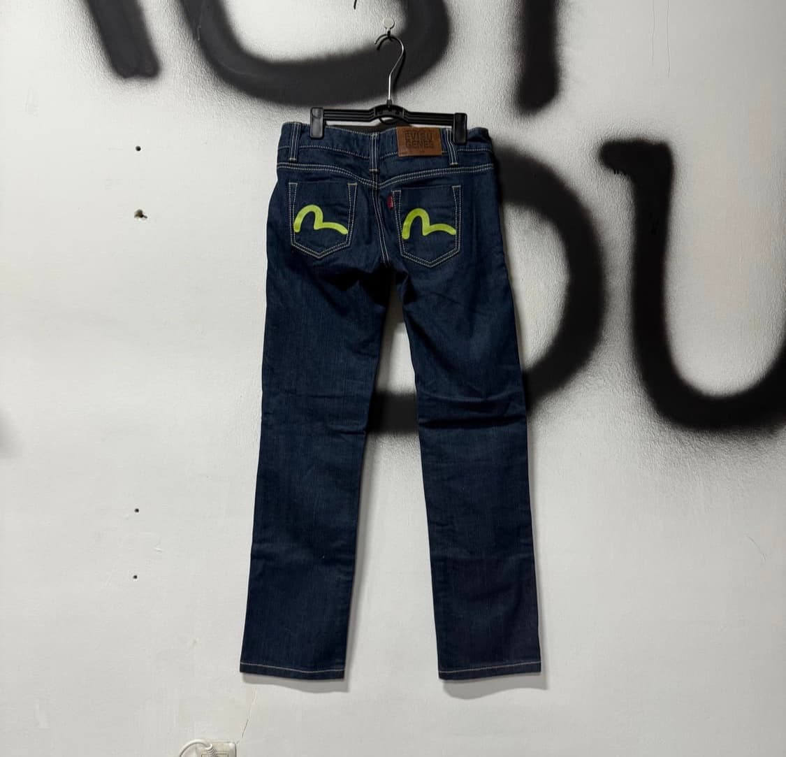 Evisu 에비수 백 포켓 로고 프린팅 스트레이트 진청 데님팬츠 상품이미지1