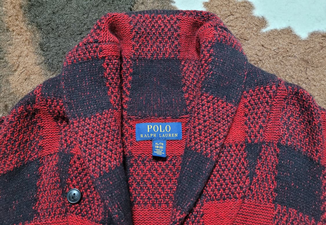 폴로 랄프로렌 레드&블랙 체크 가디건(M) 상품이미지3