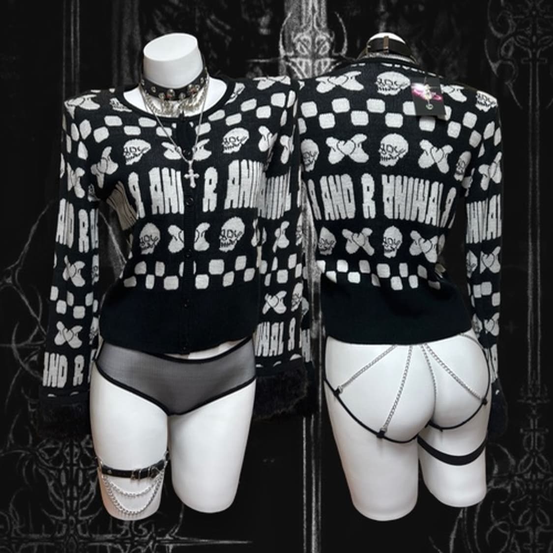 Glad news 글래드 뉴스 퍼 소매 해골 리본 가디건 펑크 상품이미지1