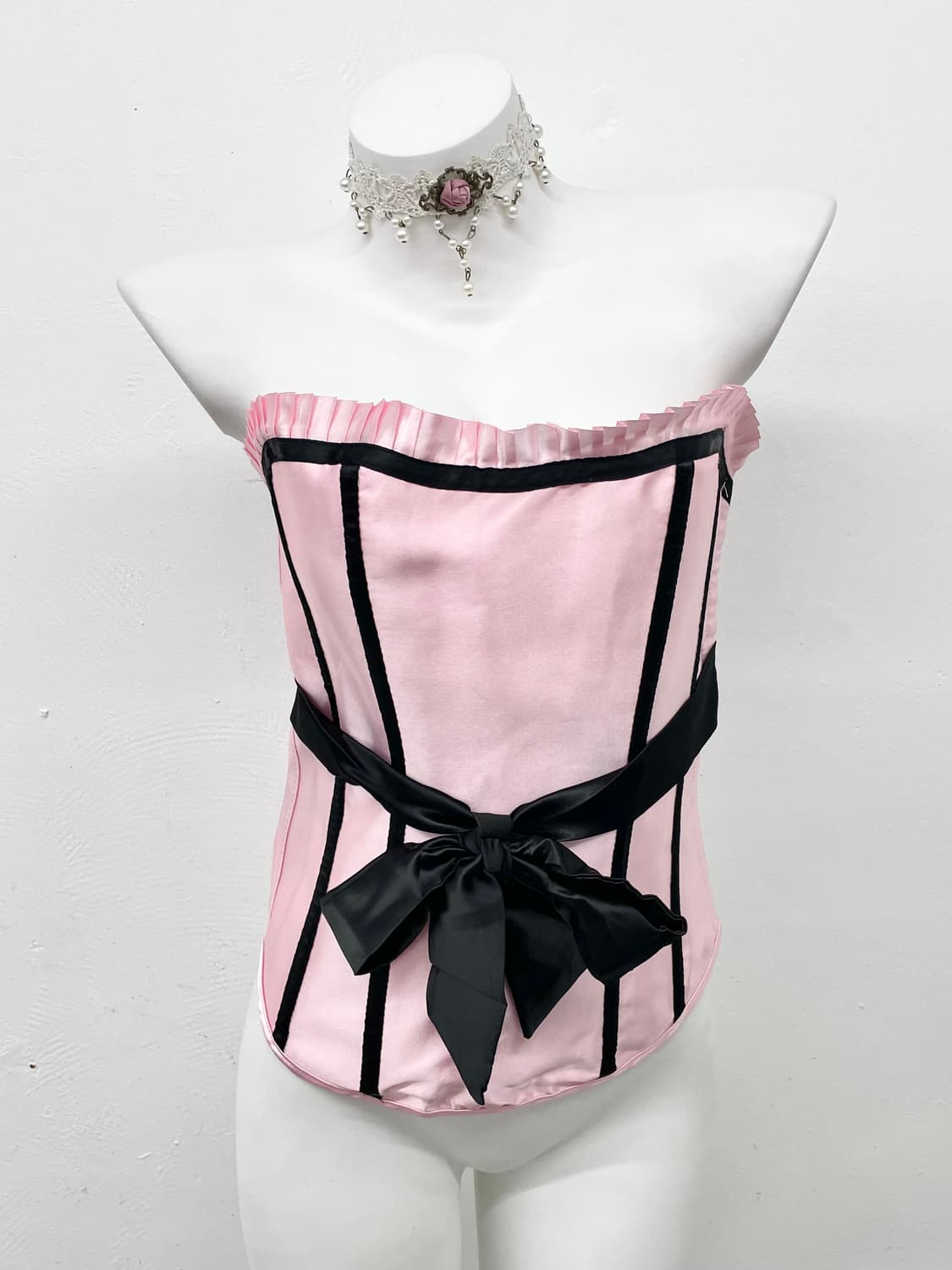 히메갸루 핑크 새틴 리본 코르셋 상품이미지1