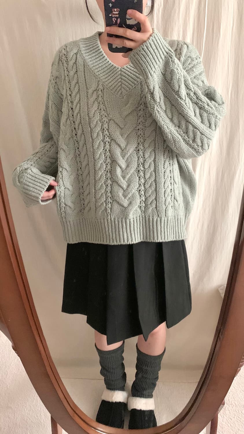 뮤트 민트 모리 케이블 니트 상품이미지3