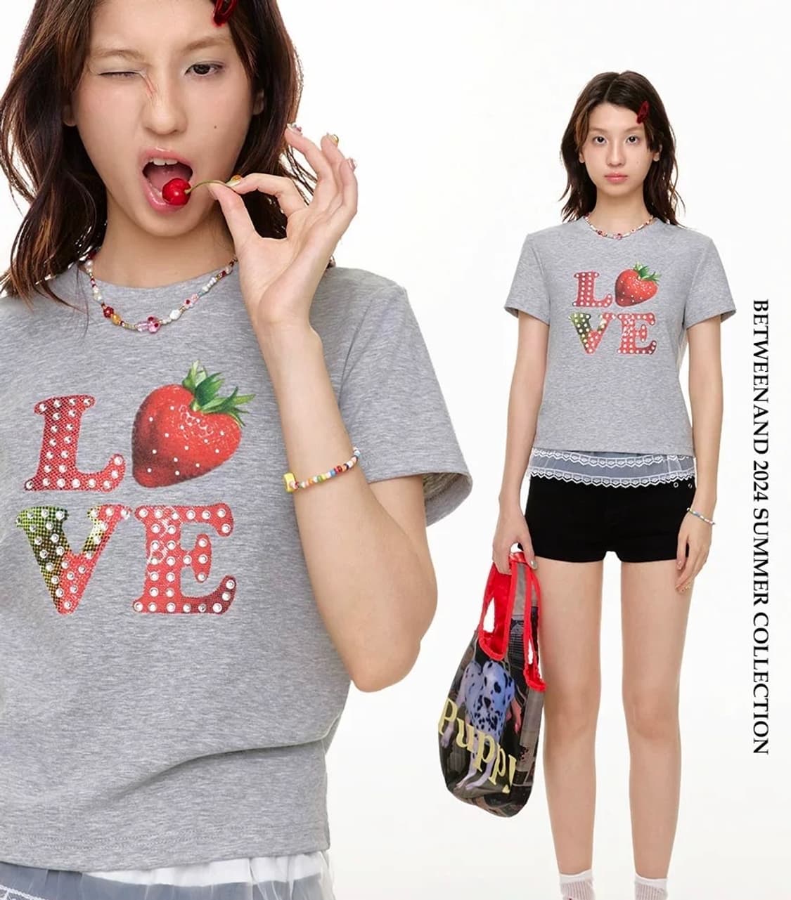 딸기 러브 비즈 반팔티셔츠 상품이미지1