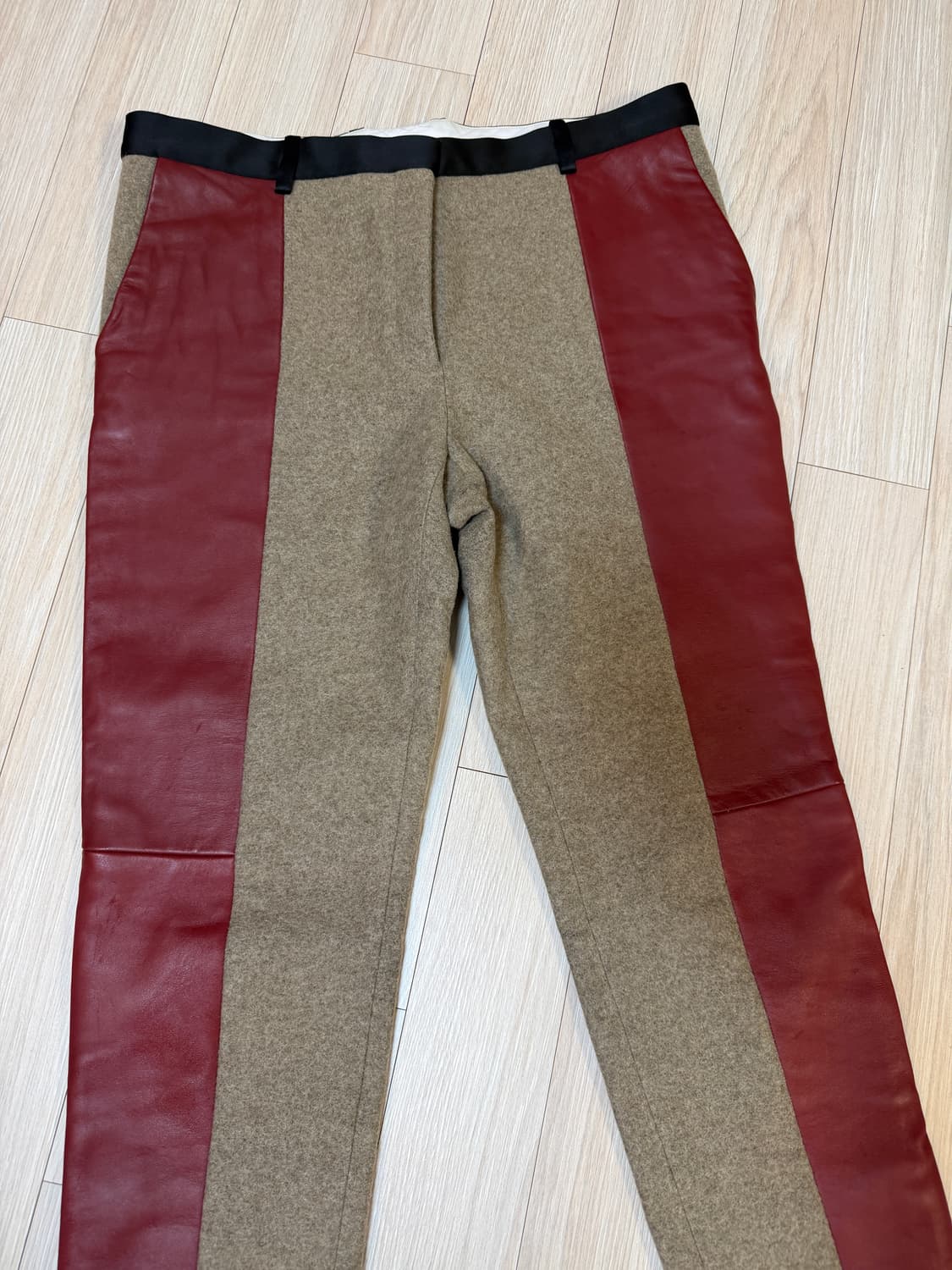 올드셀린 칼라 블록 울 레더 팬츠 40사이즈 상품이미지2