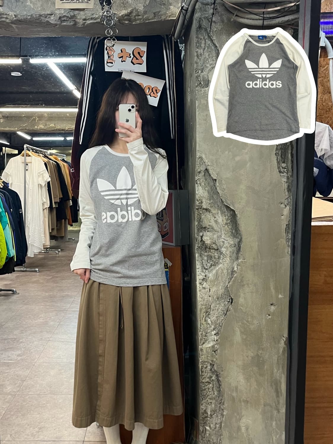 아디다스 배색 긴팔티 그레이 95 #csz3695 상품이미지1