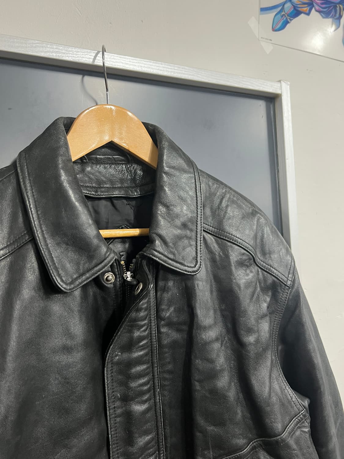 90s ManStar 맨스타 루즈핏 양가죽 봄버 가죽 자켓 상품이미지2