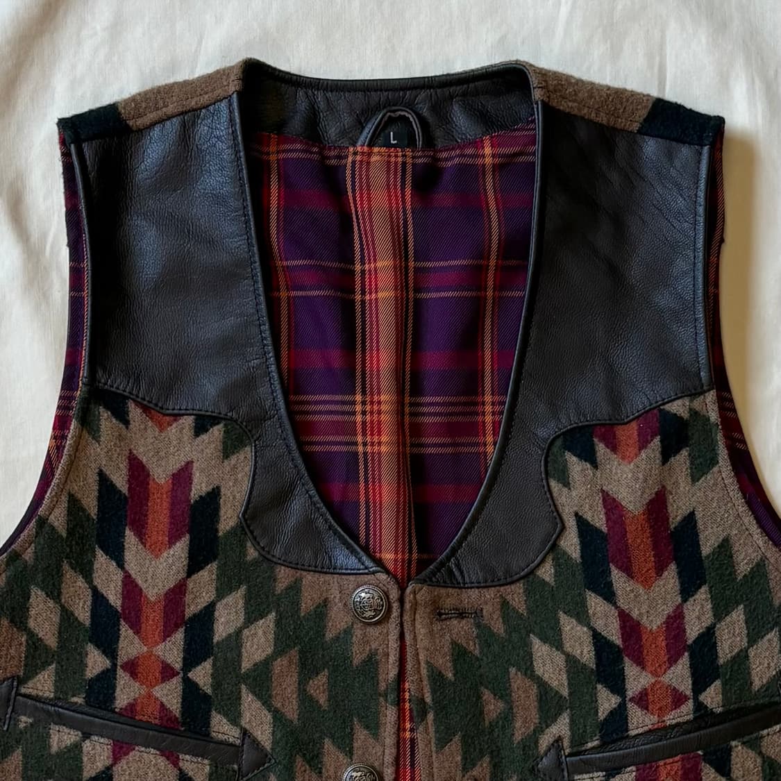 [L/102] Navajo Blanket 다크 브라운 레더 웨스턴 베스트 상품이미지2