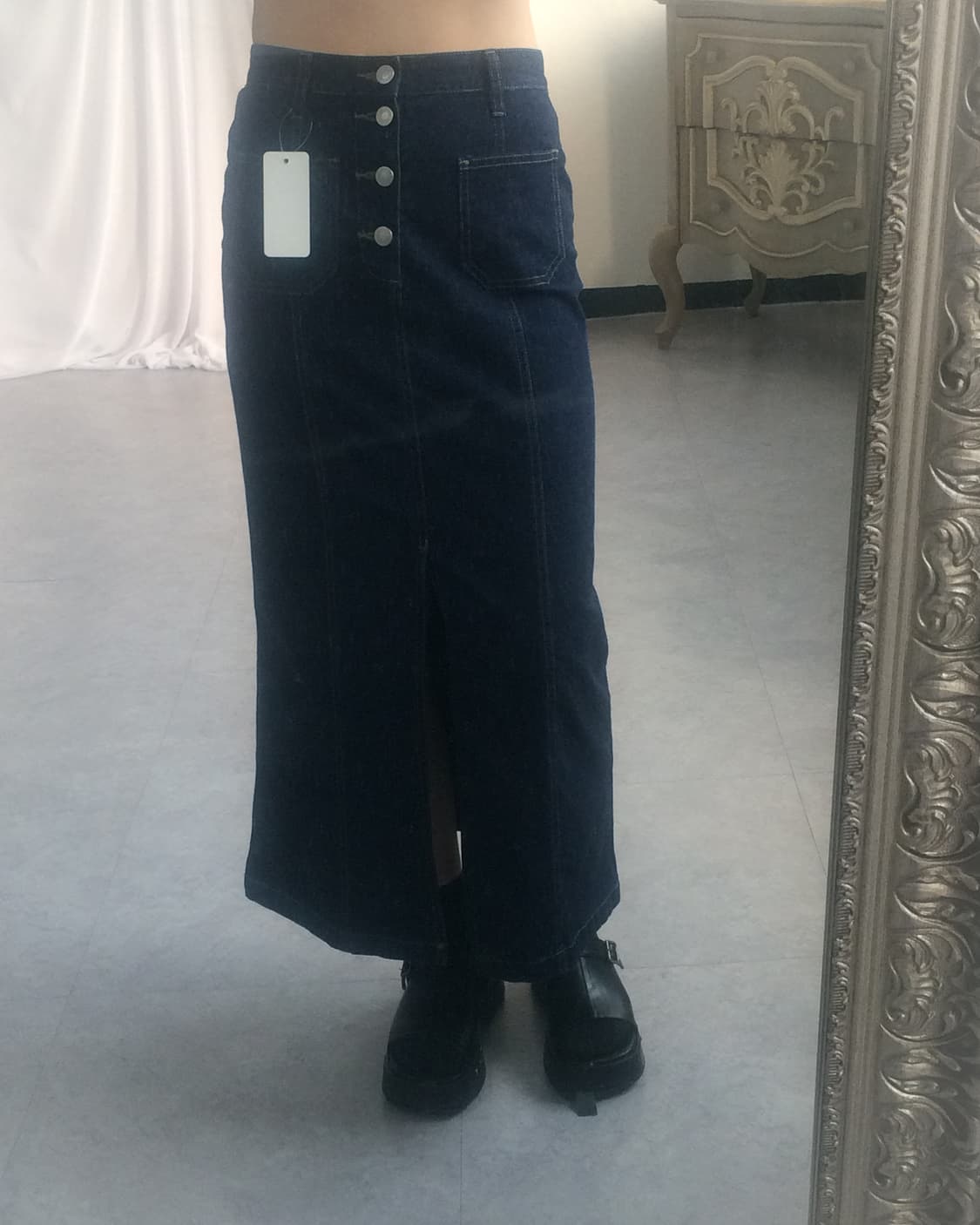 Glitter point denim long skirt 상품이미지1