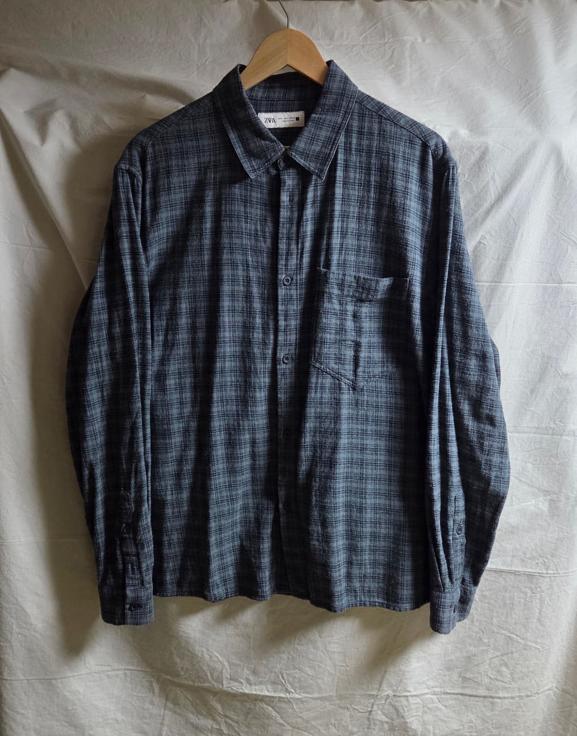 자라 ZARA 블루 체크 코튼 셔츠 XL 상품이미지1