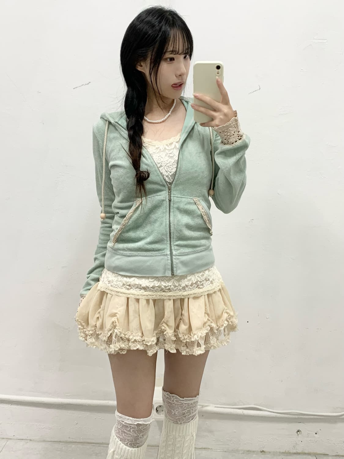 [JUICY COUTURE] 쥬시꾸뛰르 민트맛 레이스 후드집업 상품이미지2