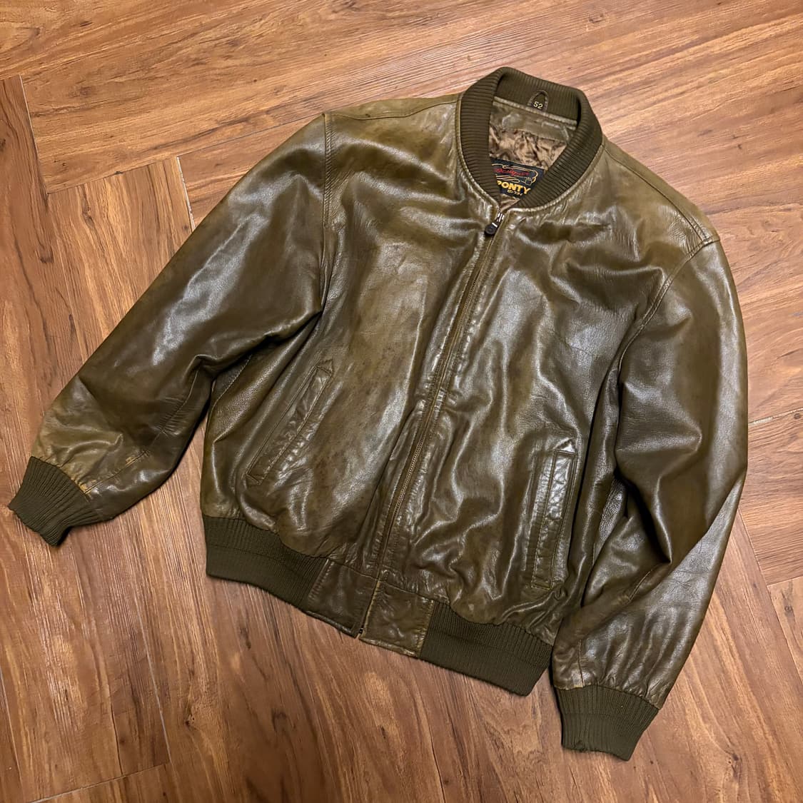 90S JAPAN LAMB LEATHER KHAKI BOMBER 상품이미지1