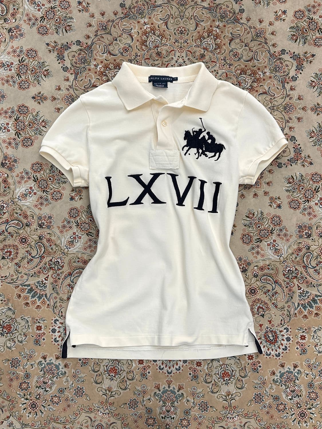 랄프로렌 크림/네이비 더블 빅포니 카라티  상품이미지1