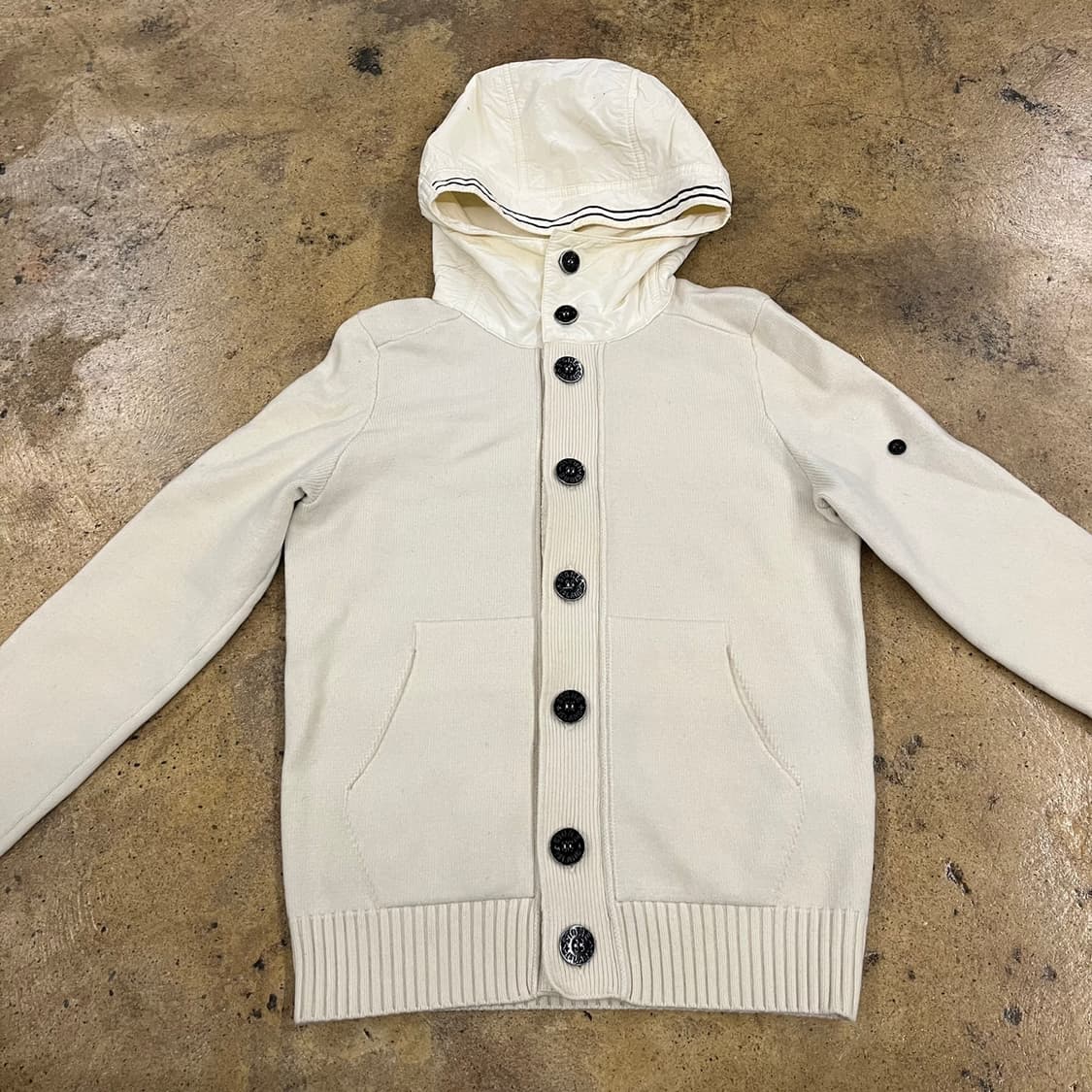 [정품/M] 스톤아일랜드 후드 니트 가디건 아이보리 b18 상품이미지3