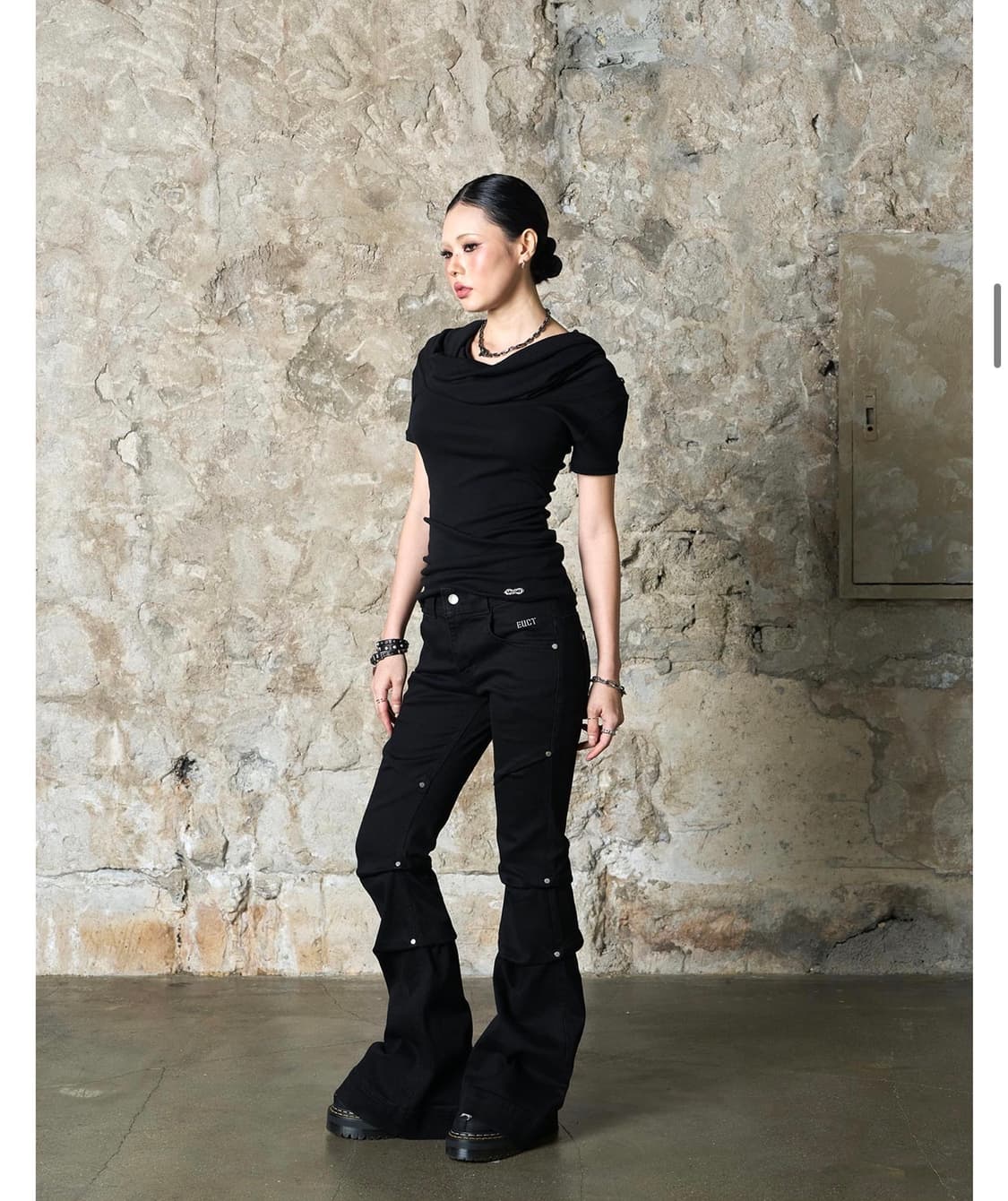 draped neck off shoulder hoodie top 상품이미지4