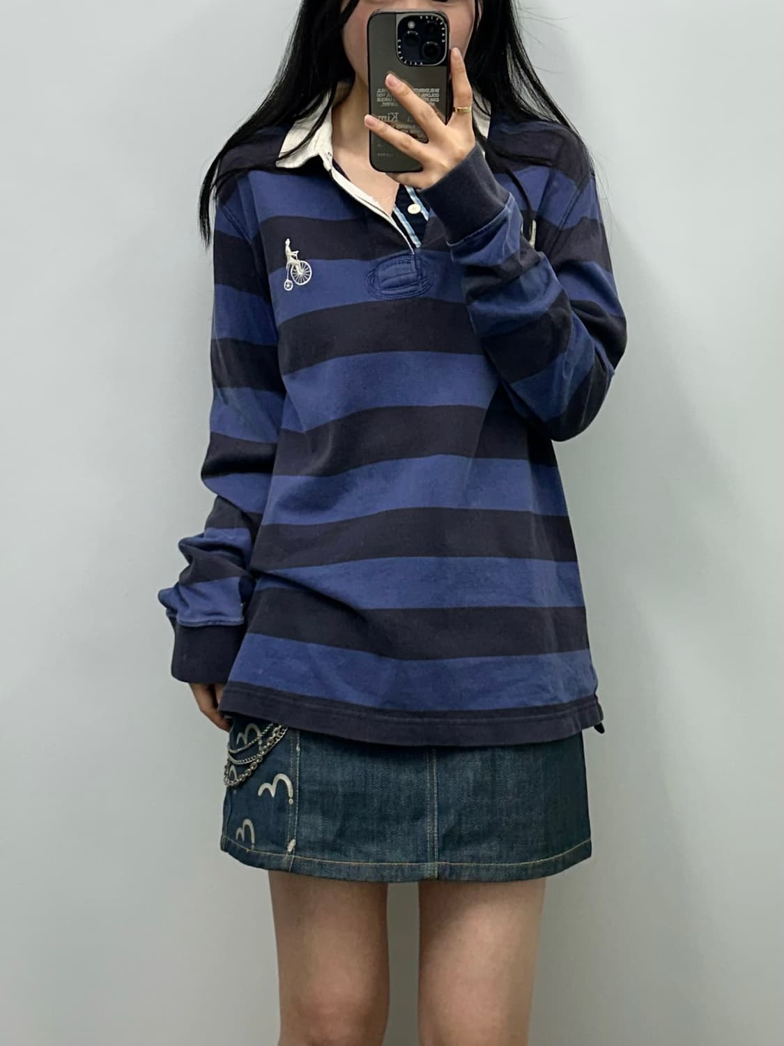 빈폴 자수로고 단가라 럭비 티셔츠 상품이미지1