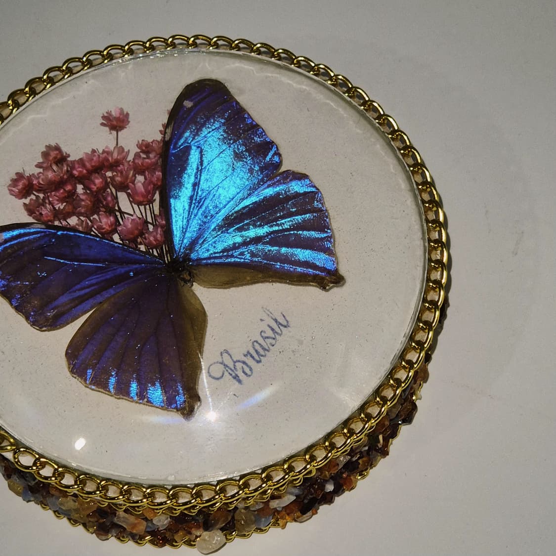 70s 브라질 모르포 빅 나비 천연석 트링켓 상품이미지7
