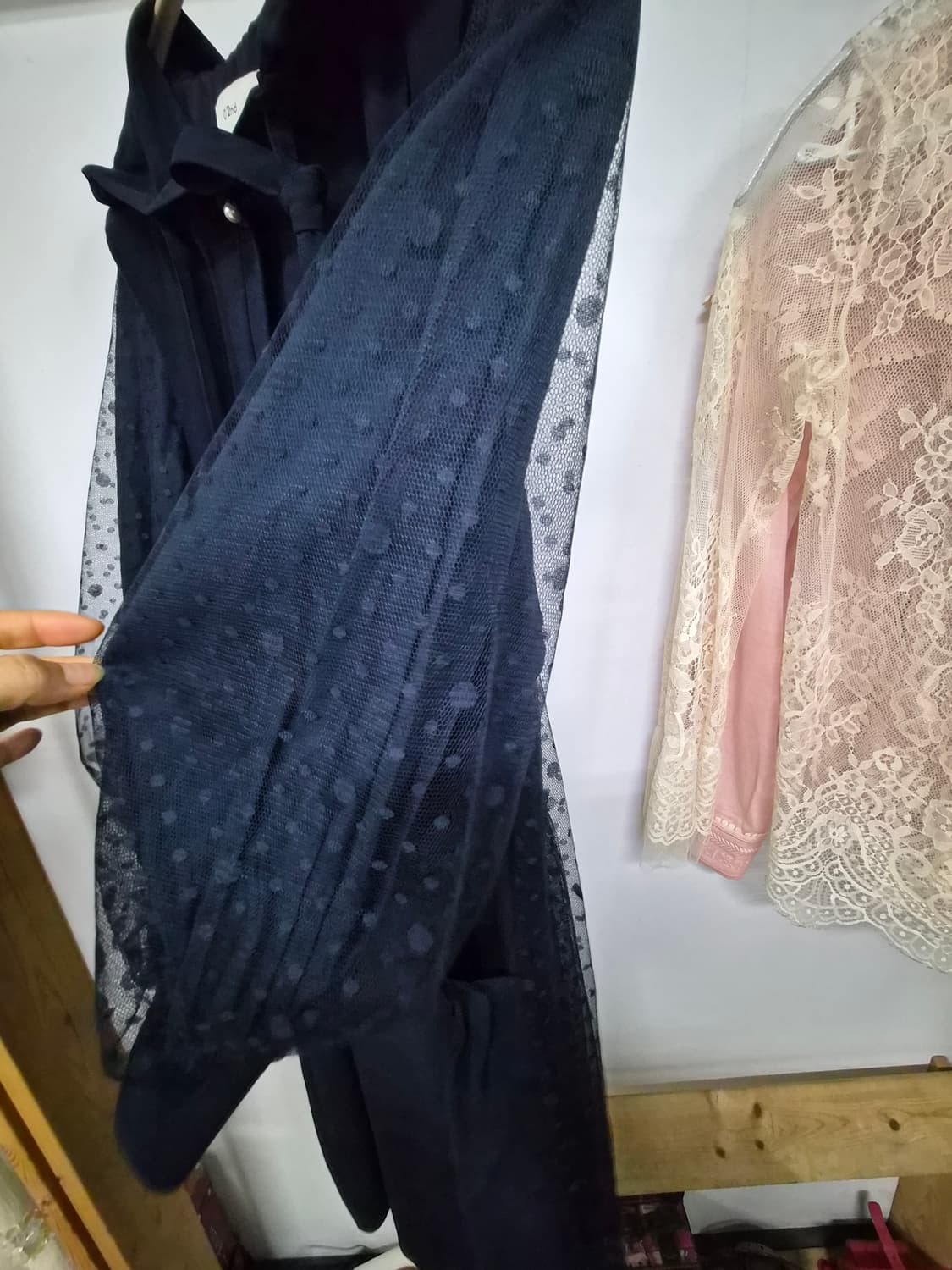 오즈세컨 도트망사 레이어드 후드쉬폰원피스 상품이미지5