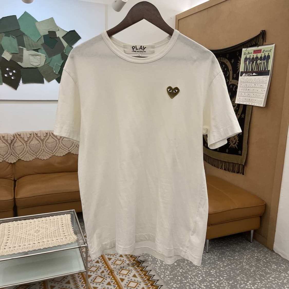 꼼데가르송 빈티지 캐주얼 골드하트와펜 반팔티 L C10998 상품이미지3