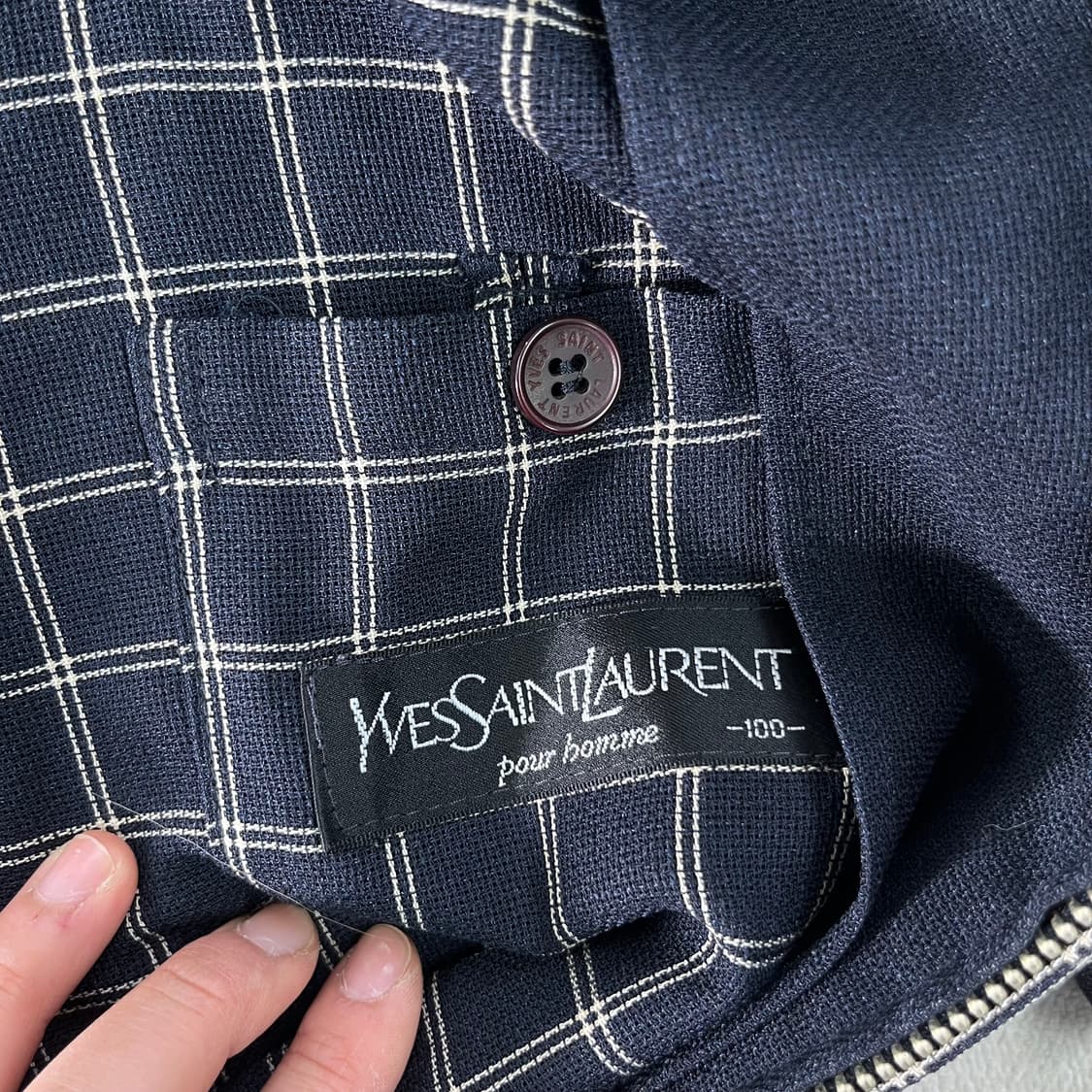 100 입생로랑 ysl 로고 린넨 블루종 자켓 상품이미지4