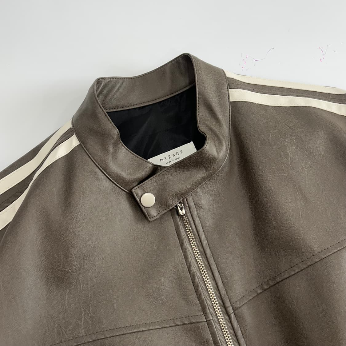 애쉬 브라운 트랙 바이커 레더자켓 상품이미지4