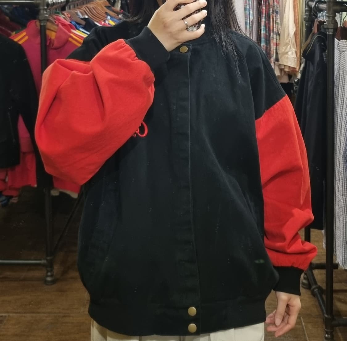 [Hi] vtg 빈티지 데님 바시티 자켓 블랙/레드 상품이미지4