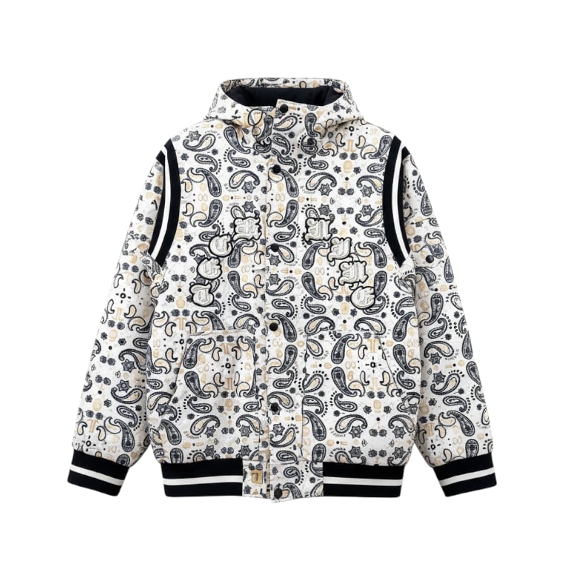 테크나인 페이즐리 올오버 패턴 보드자켓 크루패치 디테일 화이트 상품이미지1