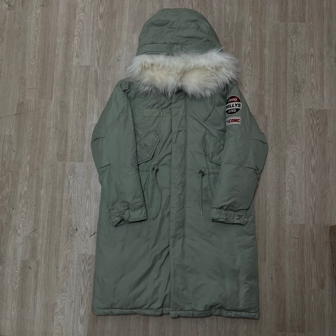 지프 JEEP 덕다운 후드 롱 야상 점퍼 카키 S(90) 상품이미지1