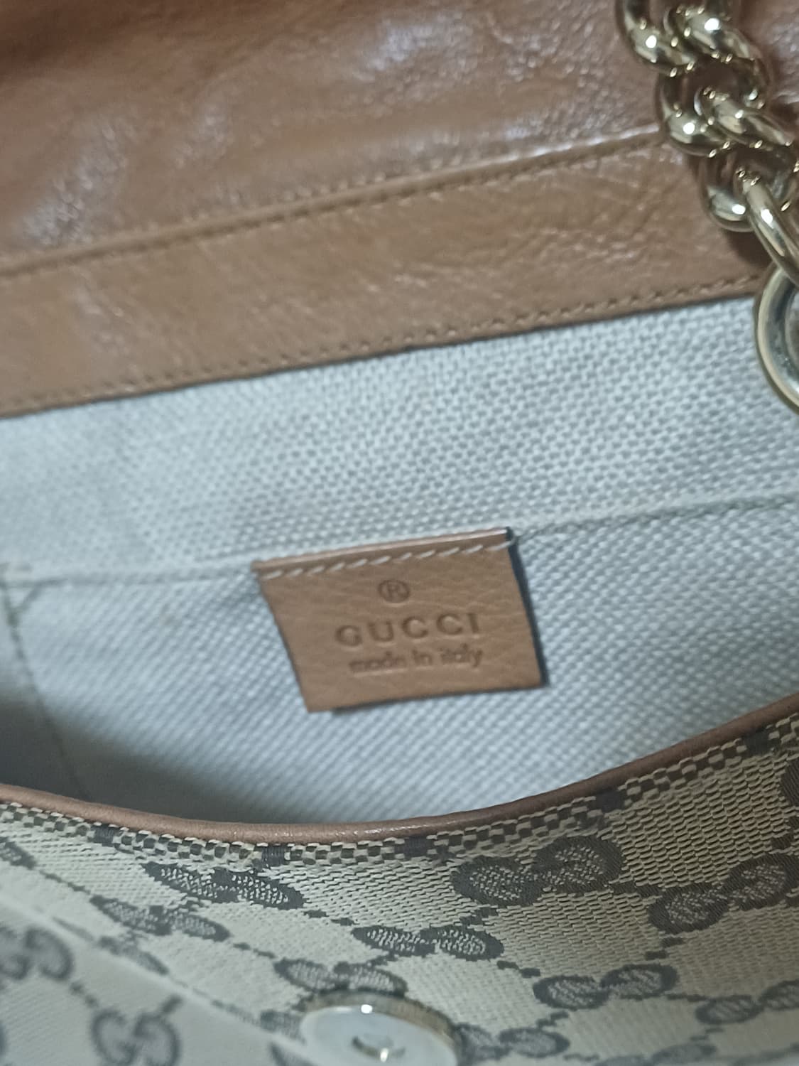 구찌 마라케시 GG 무늬 핸드백 체인 숄더 베이지 라이트 브라운 가죽 상품이미지6