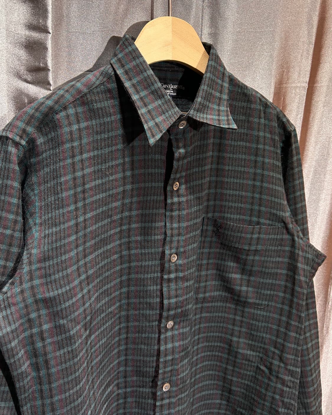 M YSL 입생로랑 딥그린 체크셔츠 상품이미지4