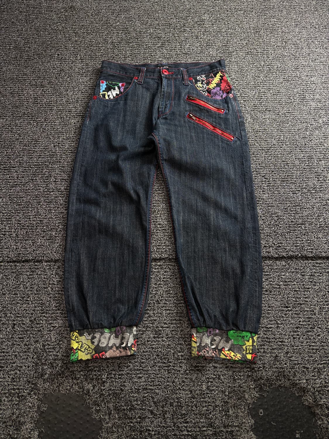 일본 빈티지 패치워크 그래픽 루즈핏 데님 팬츠 3886 상품이미지2