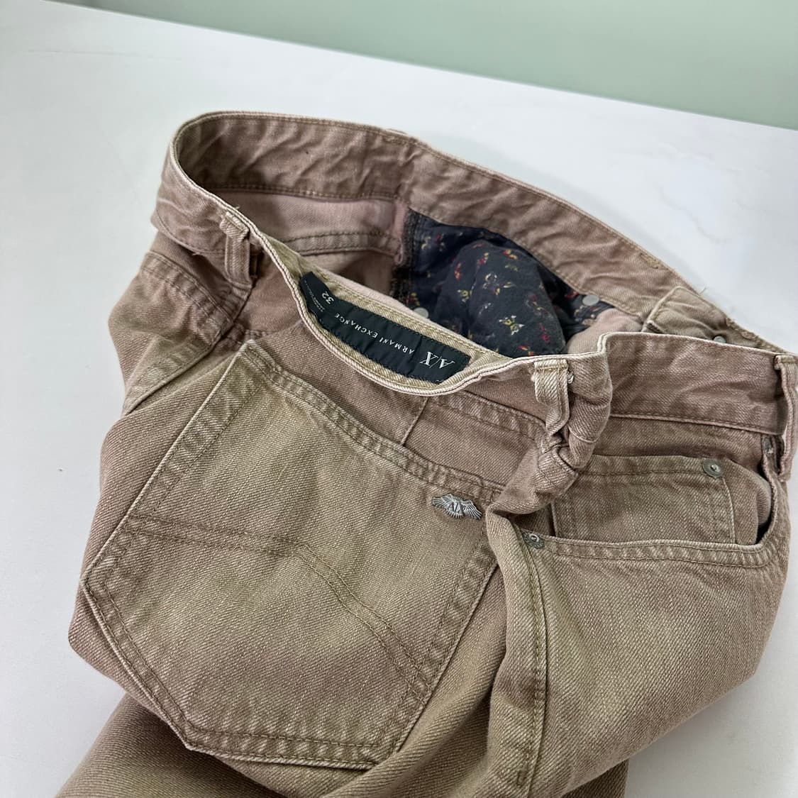 30-32 M 알마니 익스체인지 슬림레귤러핏 베이지워시드 데님팬츠 상품이미지1