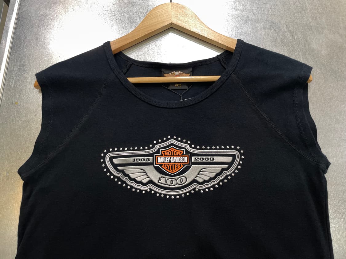 (L) USA Harley Davidson 할리 프린팅 슬리브리스 나시 상품이미지7