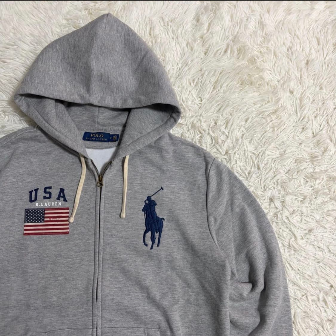 【인기】 폴로 빅포니 USA 성조기 후드집업 그레이 M 상품이미지2