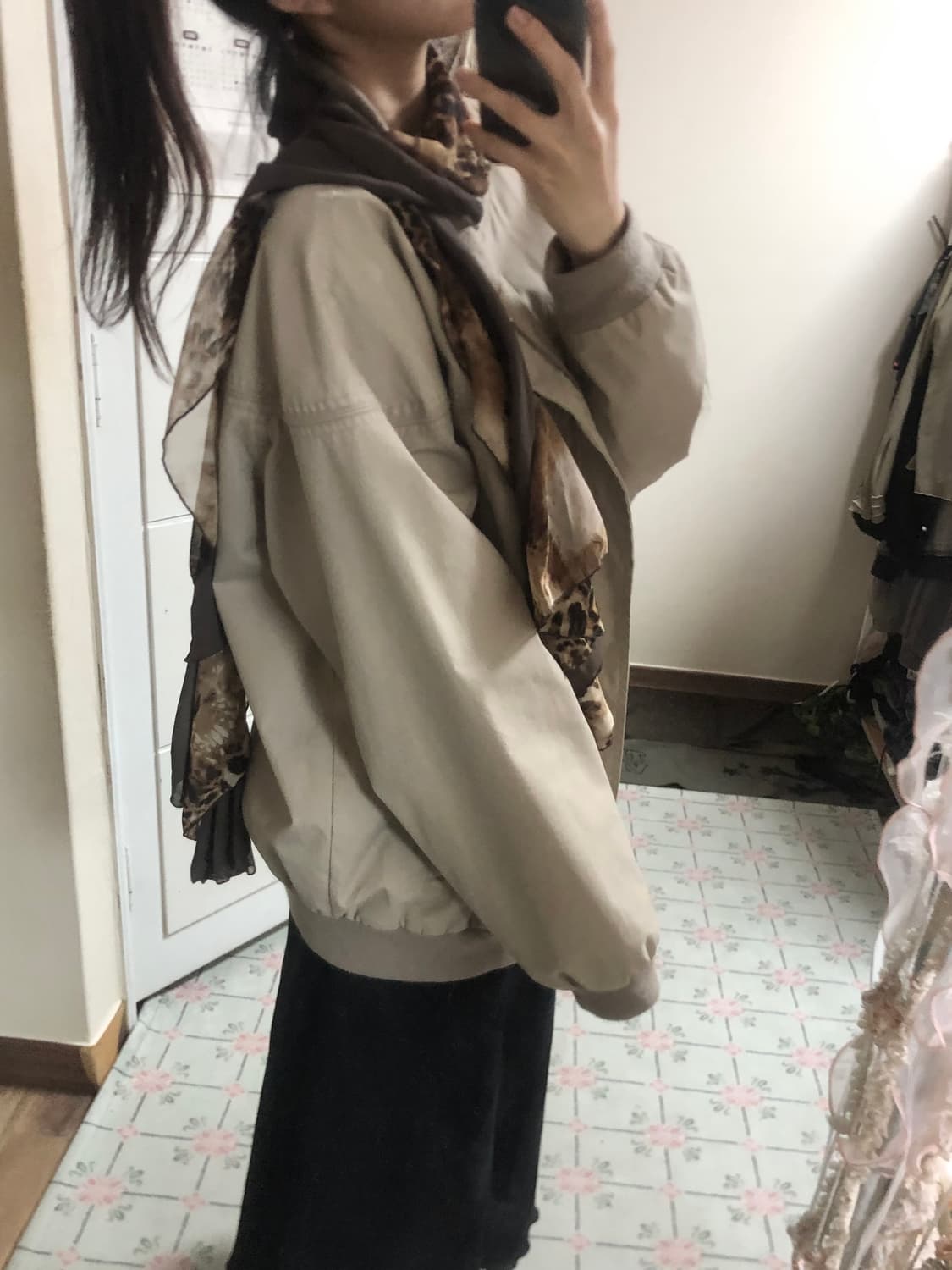 레오파드 코사주 배색 스카프 상품이미지1