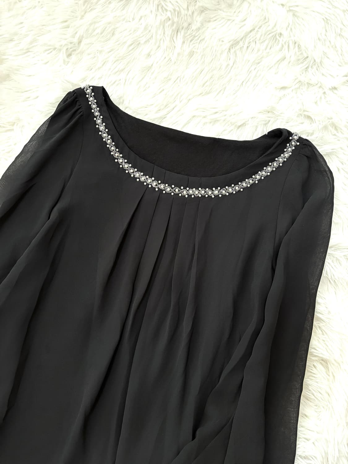 진주큐빅 블랙 쉬폰 블라우스 상품이미지3