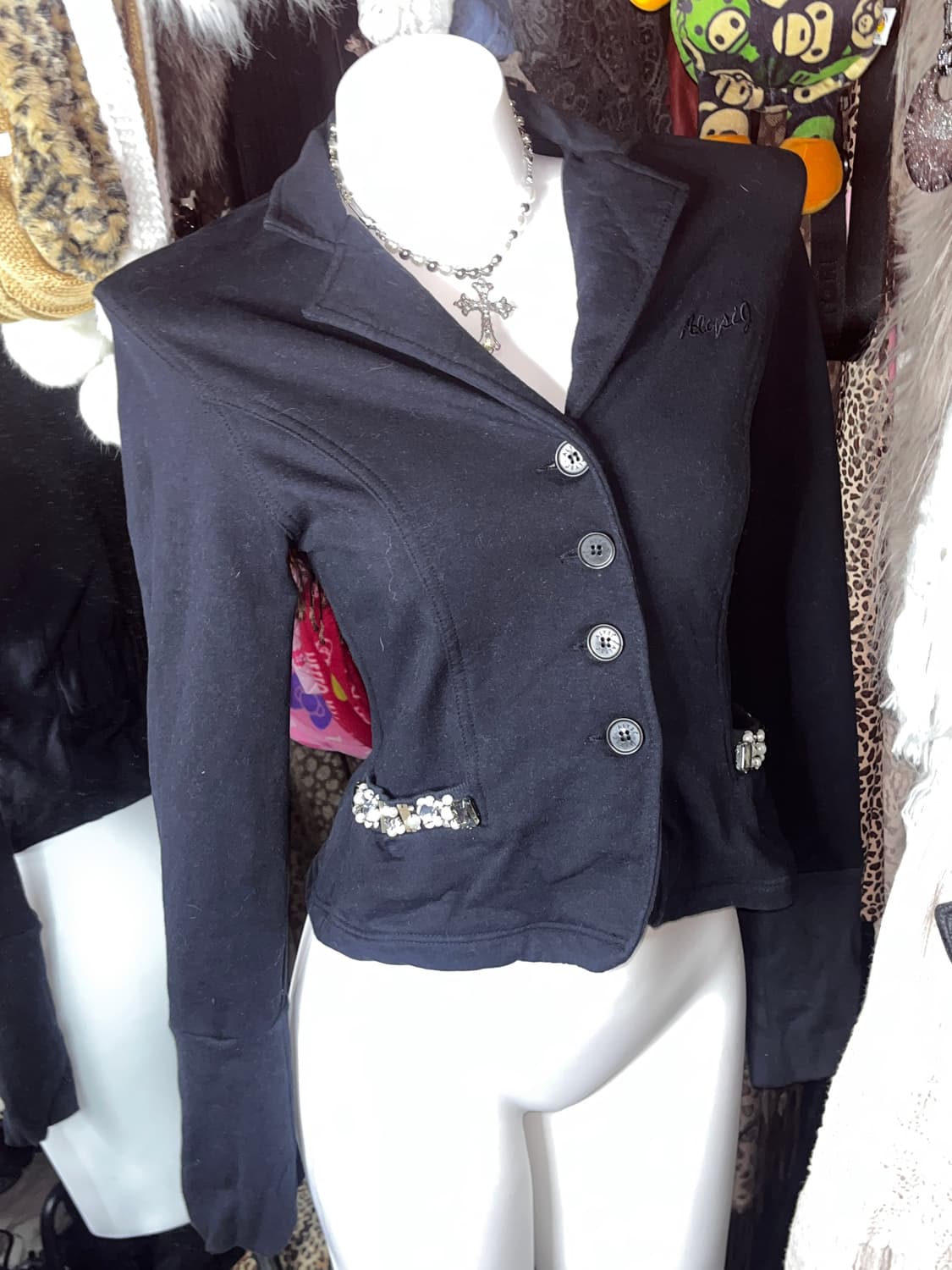 y2k 핀터깔 롱슬립 블랙 자켓 상품이미지2