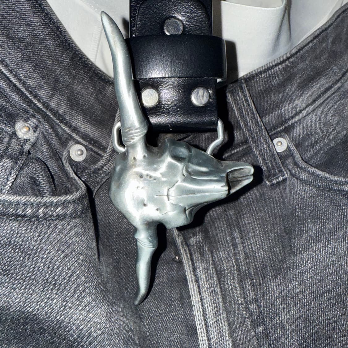 buffalo skull cow leather belt bk/bn 상품이미지2