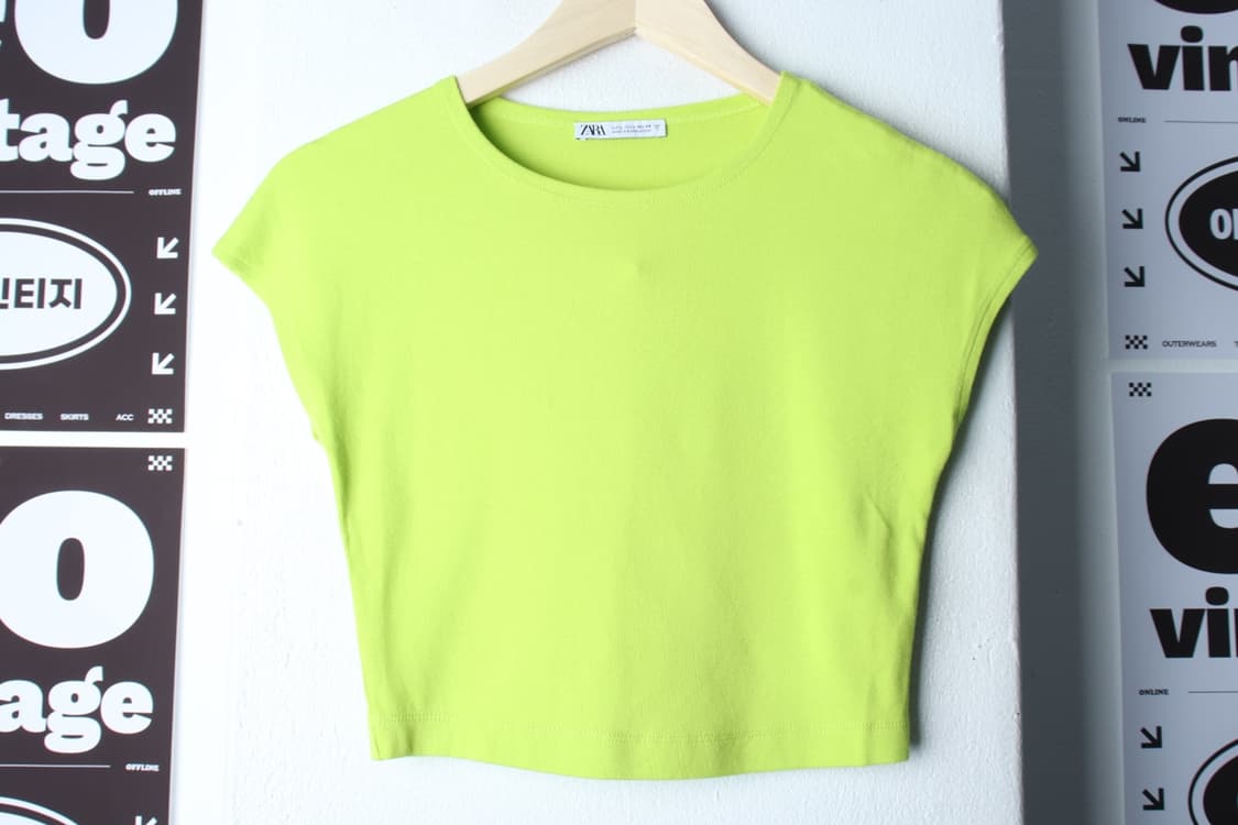 W(L-XL) 자라 반팔 티셔츠 반소매 연그린 크롭 무지-H32481 상품이미지2