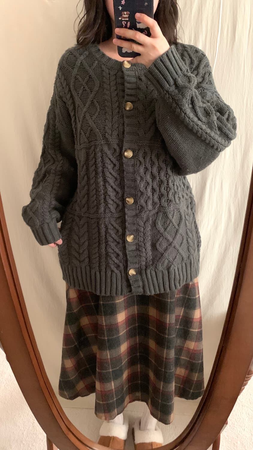 모리 패치 케이블 니트 가디건 상품이미지3