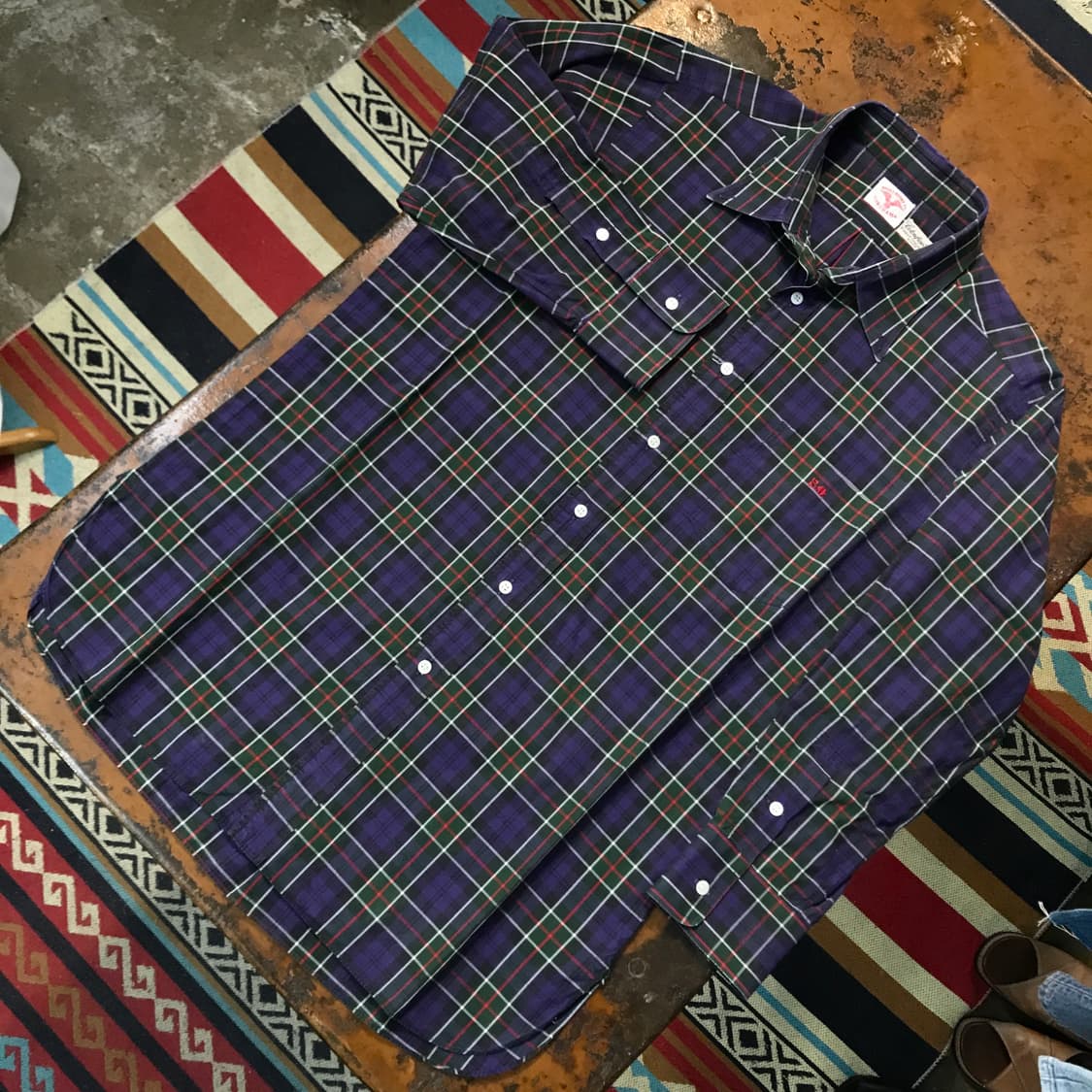 Japan vtg 퍼플 타탄 체크 코튼 셔츠 남성 97 여성 55 66 상품이미지2