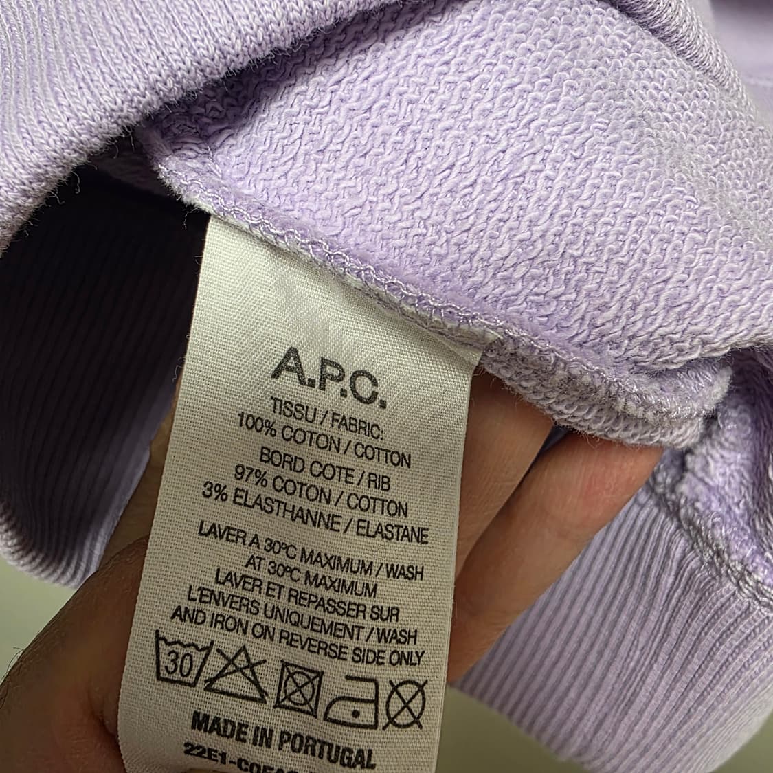 아페쎄 라벤더 컬러 맨투맨 XL 새상품 상품이미지5