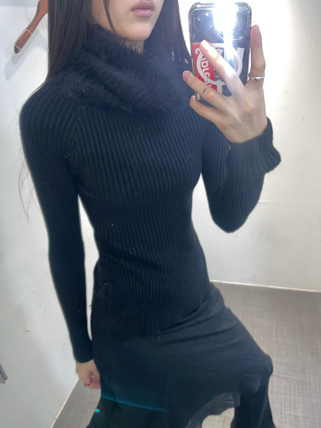 NO BRAND  하이넥 퍼 니트 상품이미지1