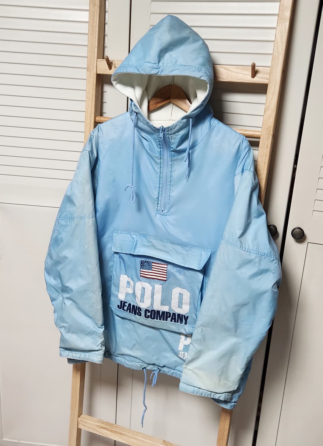 XL 폴로 스포츠 USA 성조기 빅로고 90S 양면 바람막이 후리스 자켓 상품이미지7