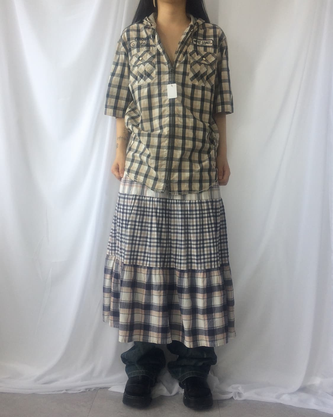 Check pattern mixed skirt 상품이미지3