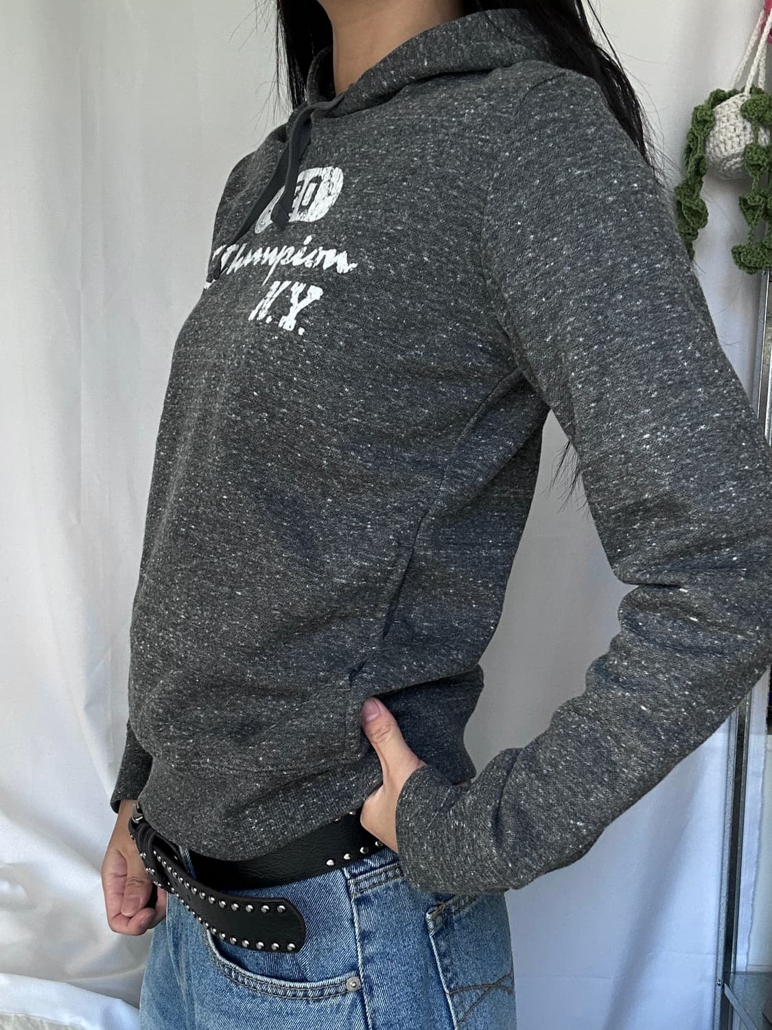 빈티지 Champion 차콜 기모 후드티 상품이미지3