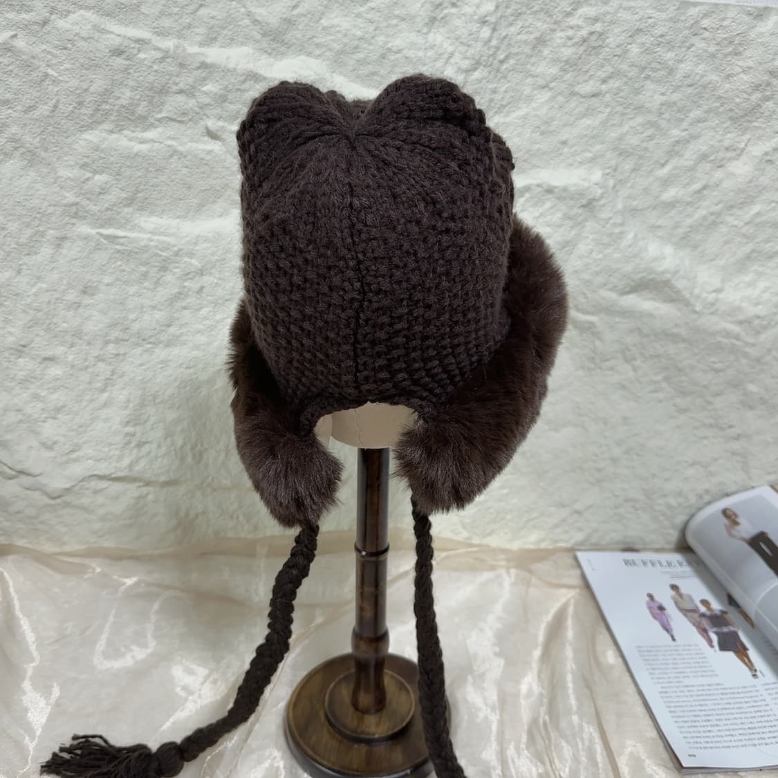 빈티지 퍼 니트 기모 귀달이 모자 상품이미지3