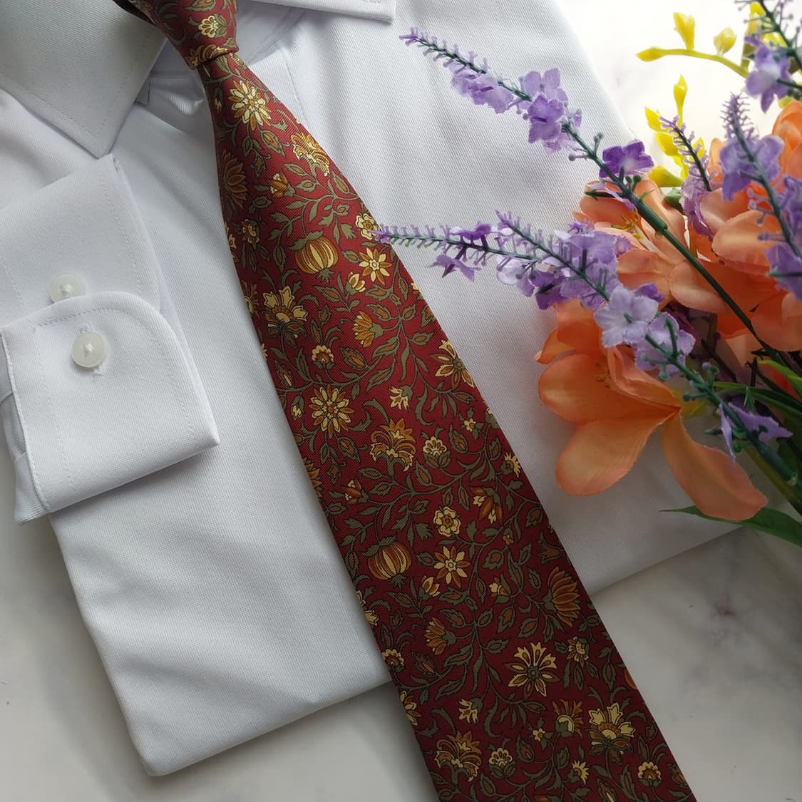 리버티 실크 브라운 플라워 패턴 넥타이 9.9cm 새상품 K1277
 상품이미지8