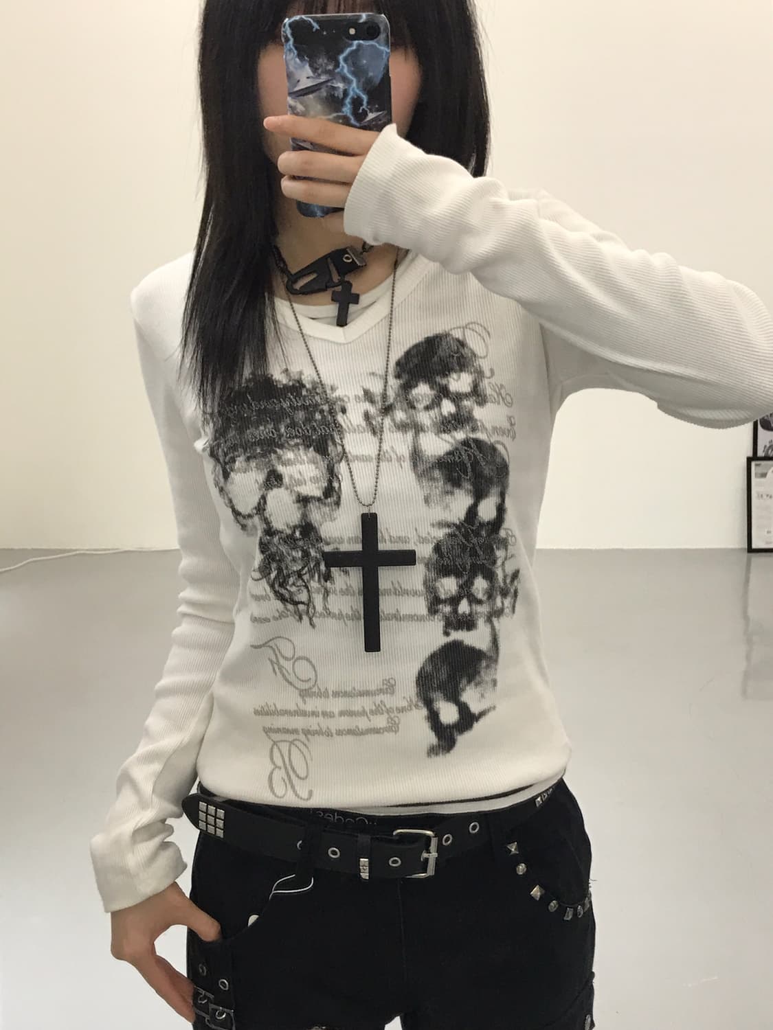 Jpn Skull Graphic Long Sleeve T-Shirts 상품이미지2