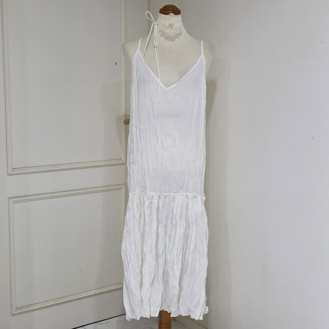 빈티지)레이어드 모리걸st 화이트 캉캉 프릴 여름휴양지 민소매 롱원피스 상품이미지2