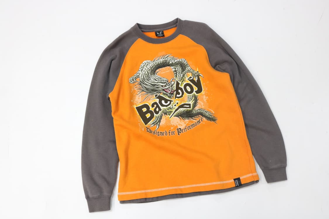 배드보이 빈티지 드래곤 그래픽 오렌지 배색 맨투맨 상품이미지2